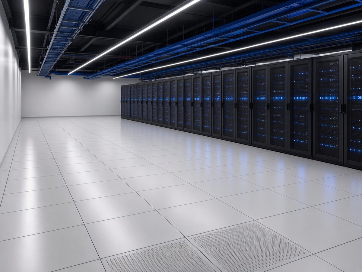 พื้นยก HPL ในดาต้าเซ็นเตอร์ ภาพประกอบ (illustration: HPL raised floor in a data centre)