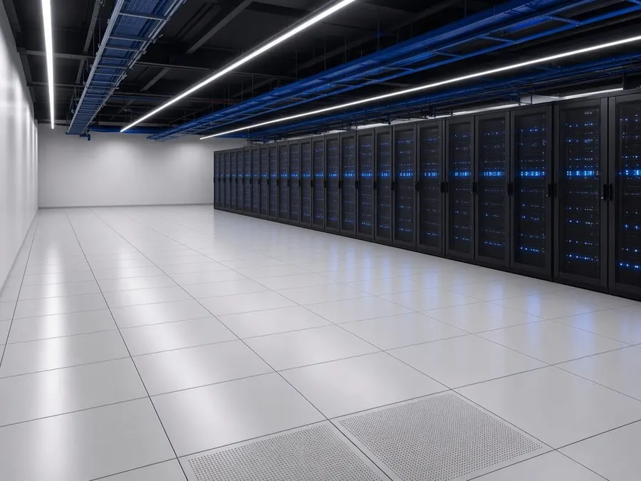 พื้นยก HPL ในดาต้าเซ็นเตอร์ ภาพประกอบ (illustration: HPL raised floor in a data centre)